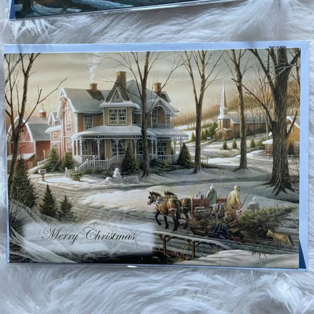 8 Holiday cards set individually sealed in plastic with matching print envelope